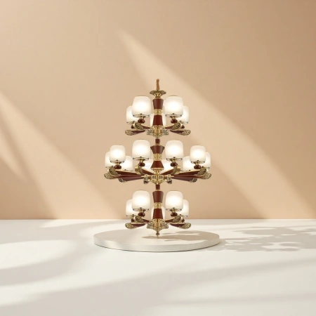 The golden redwood multi-layer chandelier is the main light for the Nordic modern living room and dining room The golden redwood multi-layer chandelier is the main light for the Nordic modern living room and dining room